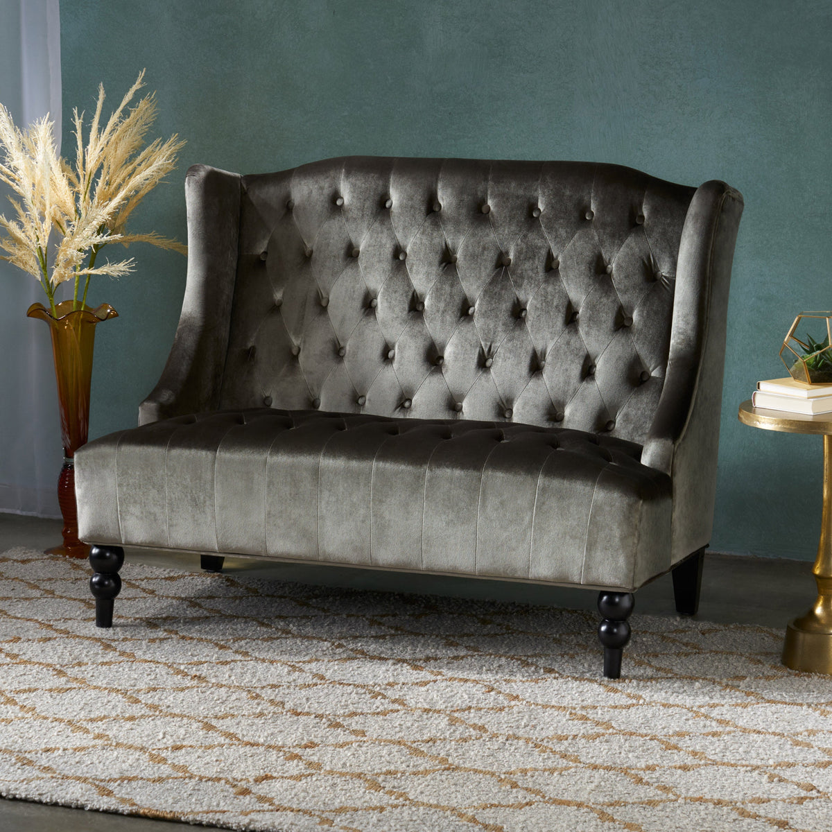 Grey Velvet Loveseat