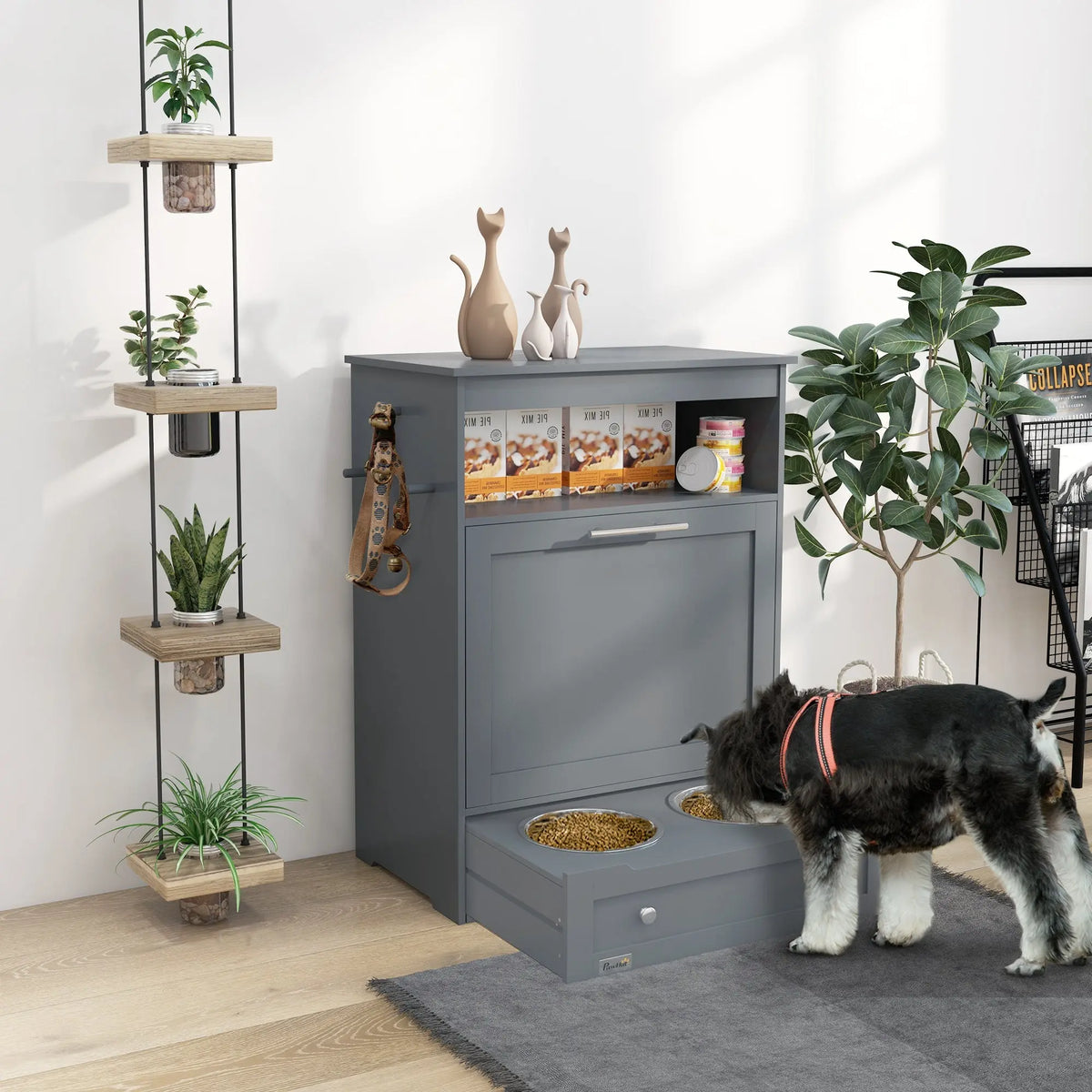 Grey Lockable Pet Feeder Station