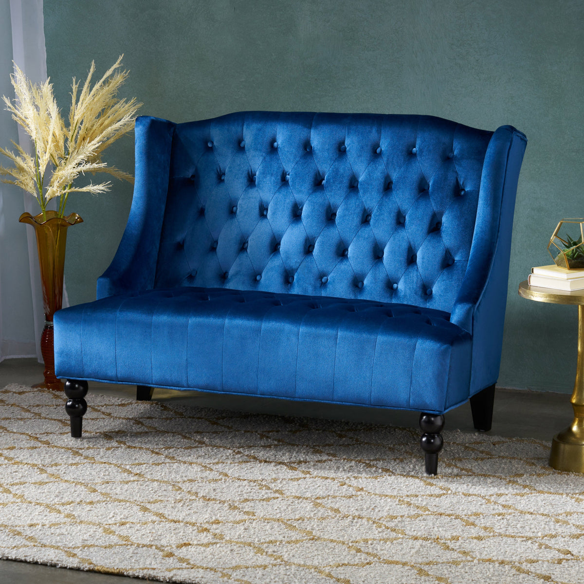 Navy Blue Velvet Loveseat