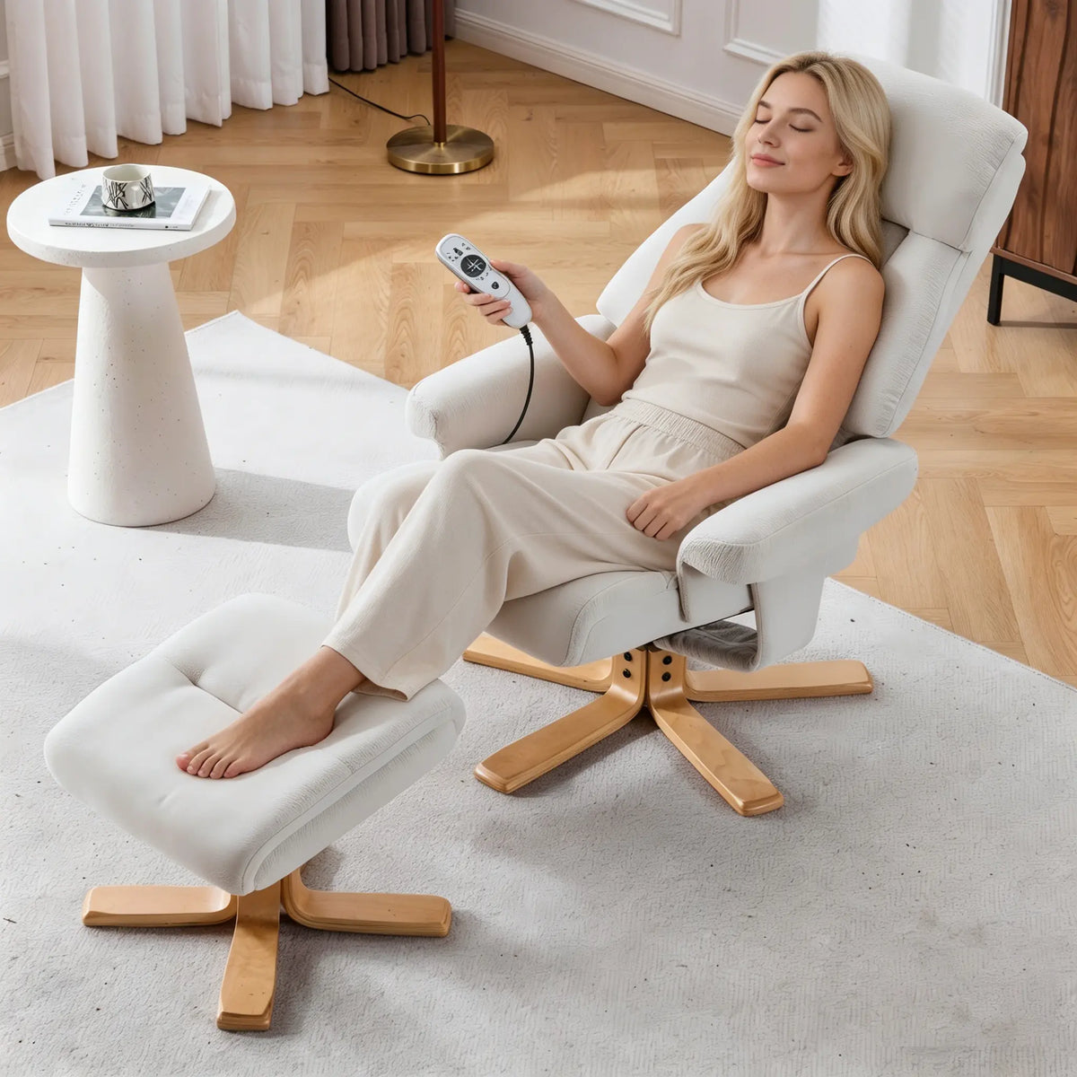Heated Massage Swivel Accent Chair Beige