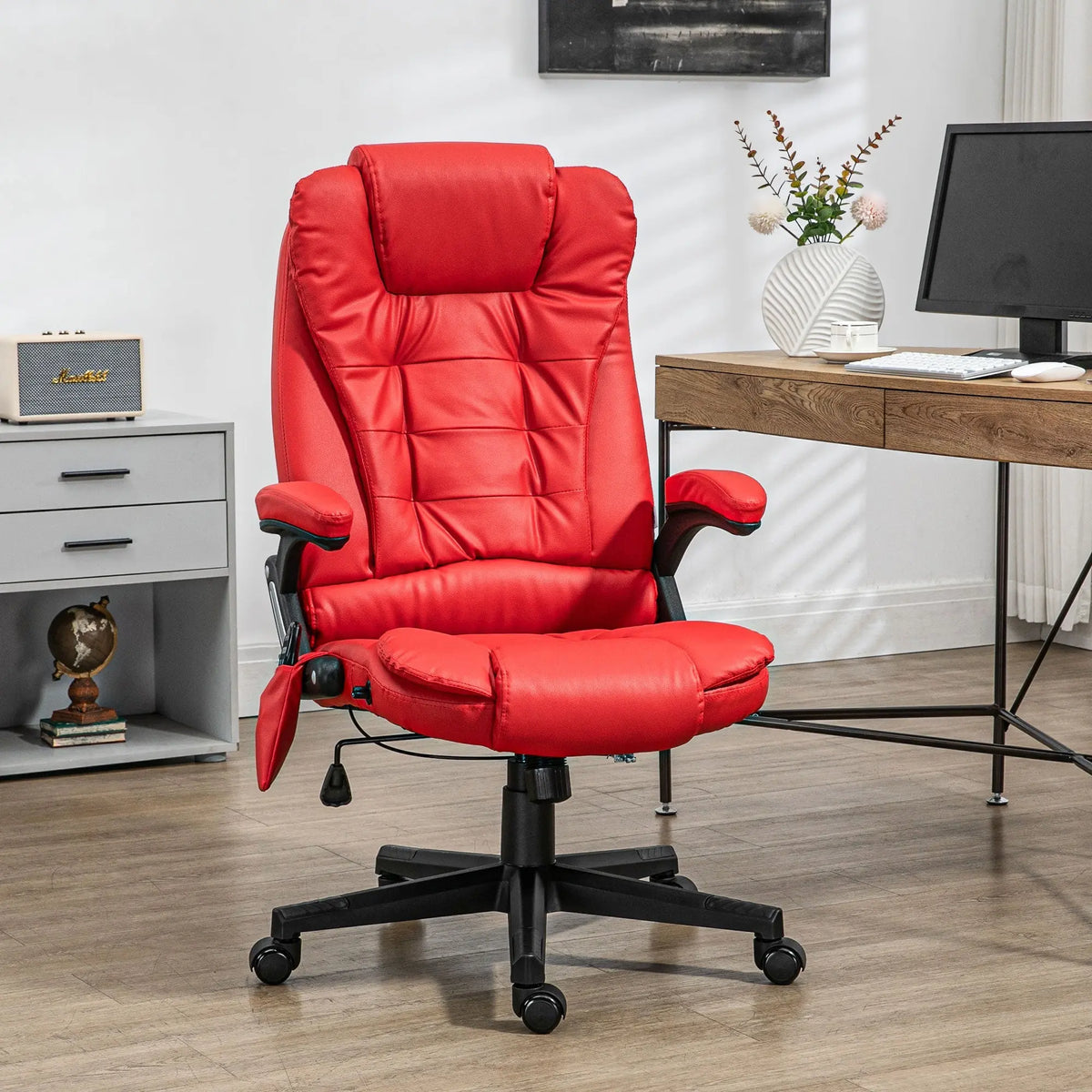 Bold Red Office Chair Heat Massage