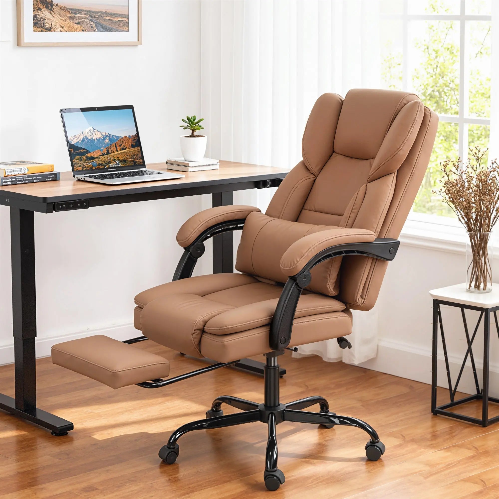 Reclining Desk Chair Lower Back Lumbar Brown