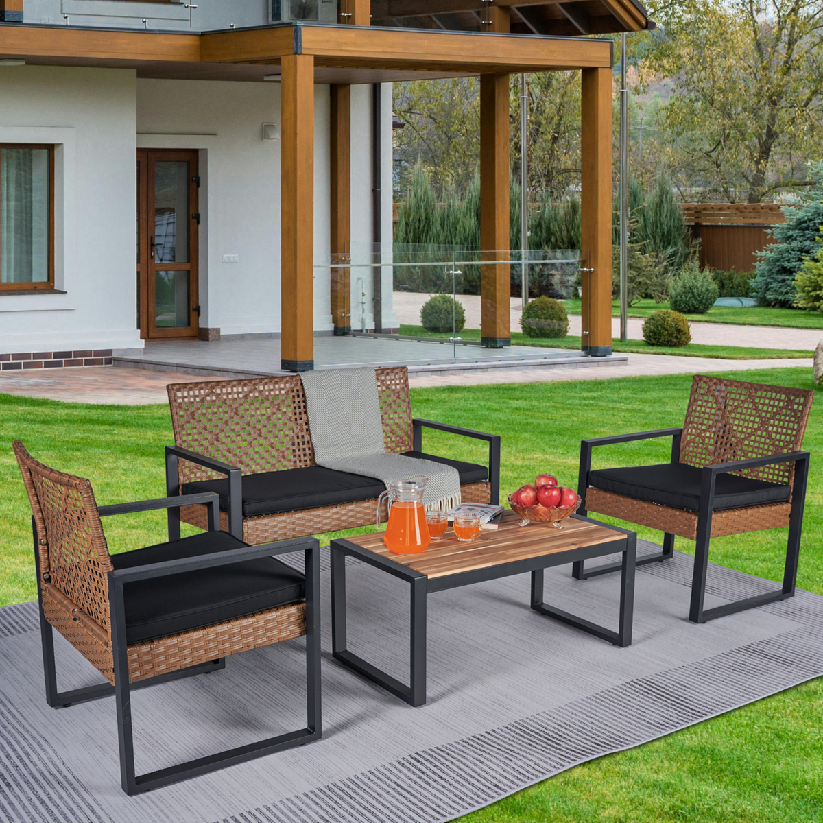 4 Piece Acacia Wood Patio Set