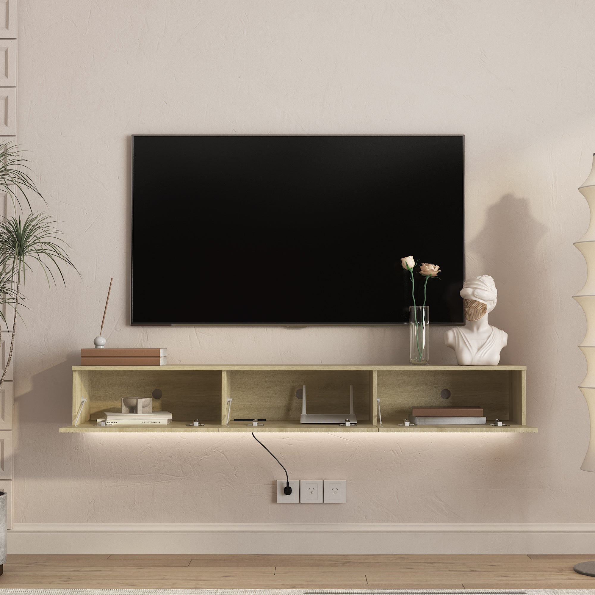 Floating TV Stand Wood LED
