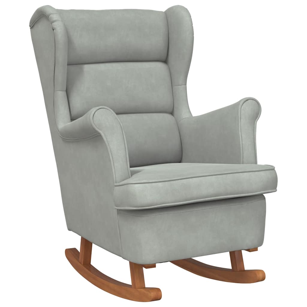 Velvet Wing Back Rocking Chair with Solid Wood Base