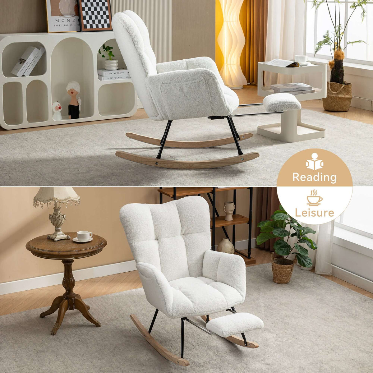 ivory teddy rocking chair with footstool