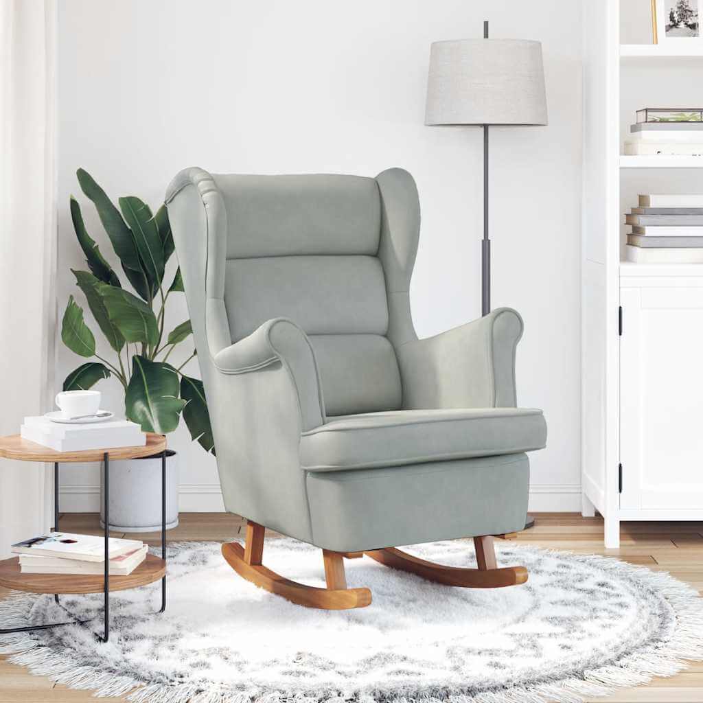 Velvet Wing Back Rocking Chair with Solid Wood Base