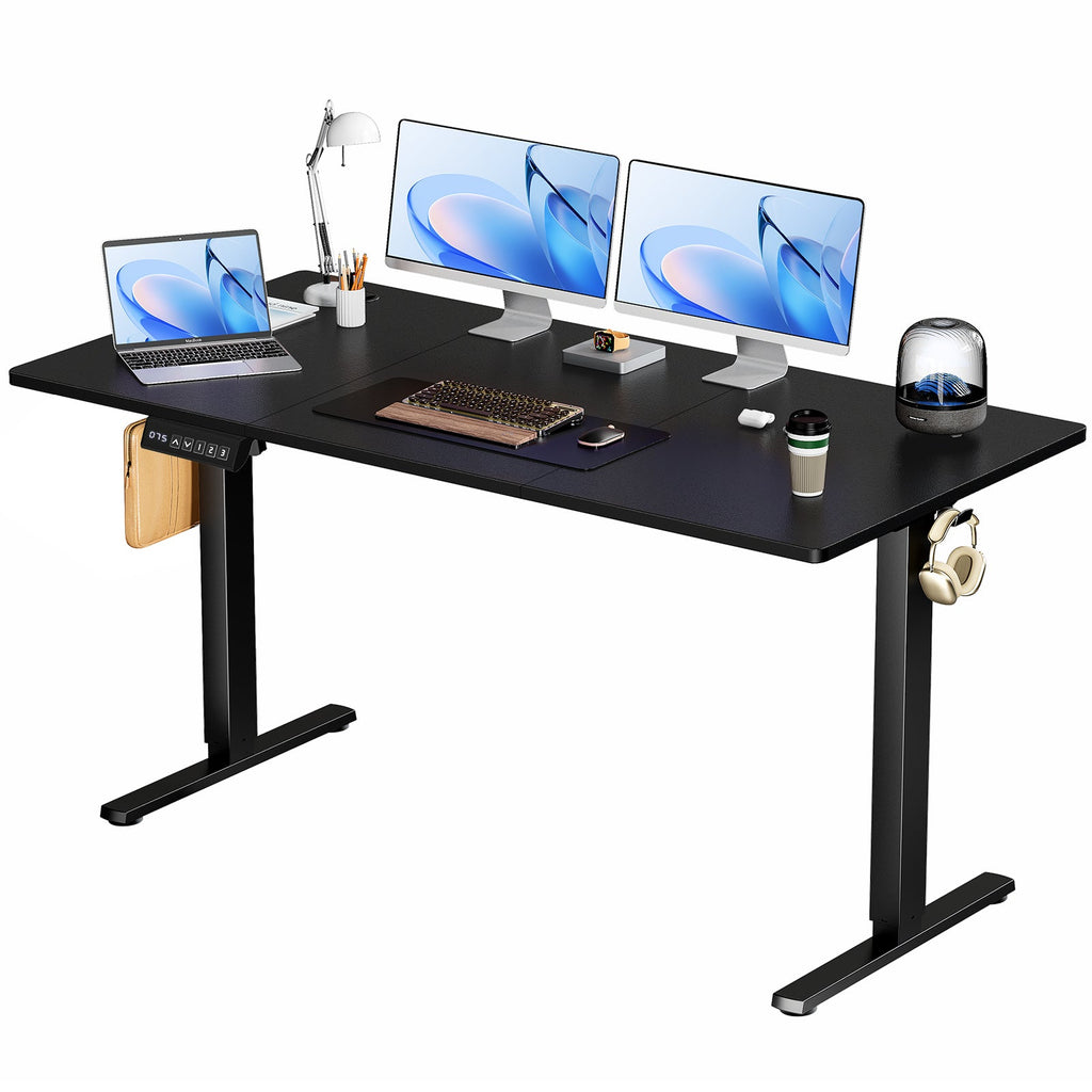 Electric standing desk with splice-board top and wire management, 63x24 inch desktop