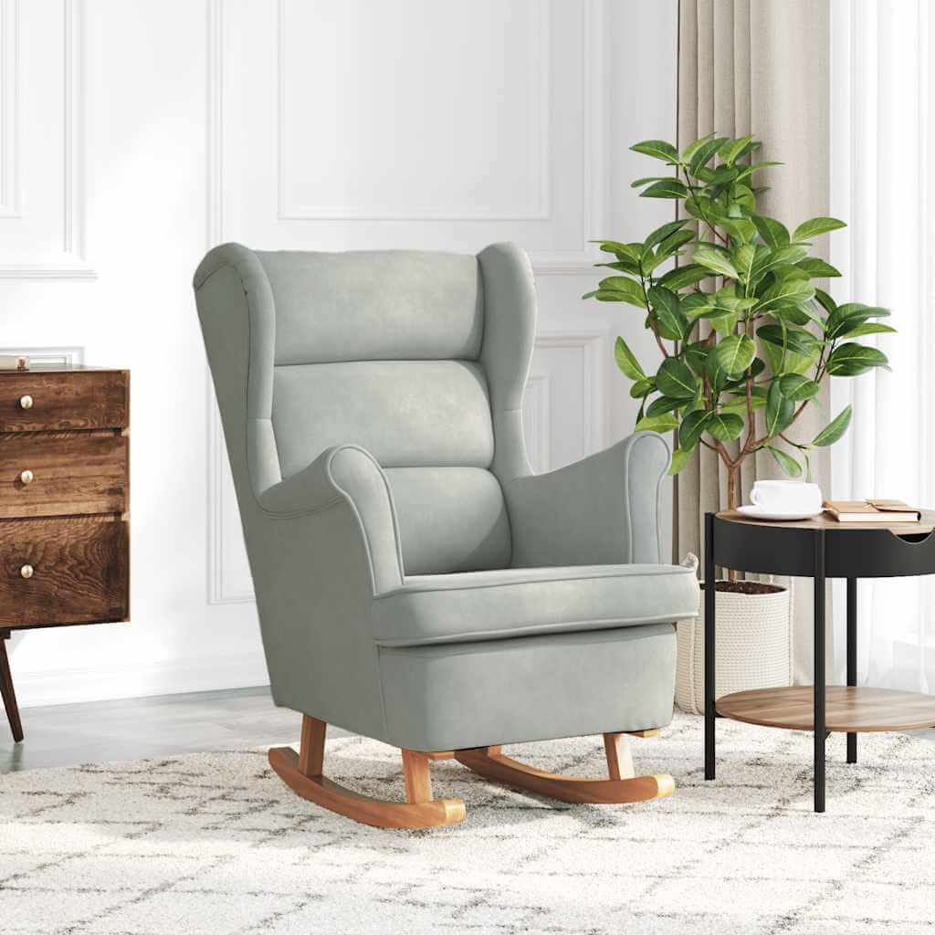 Velvet Wing Back Rocking Chair with Solid Wood Base