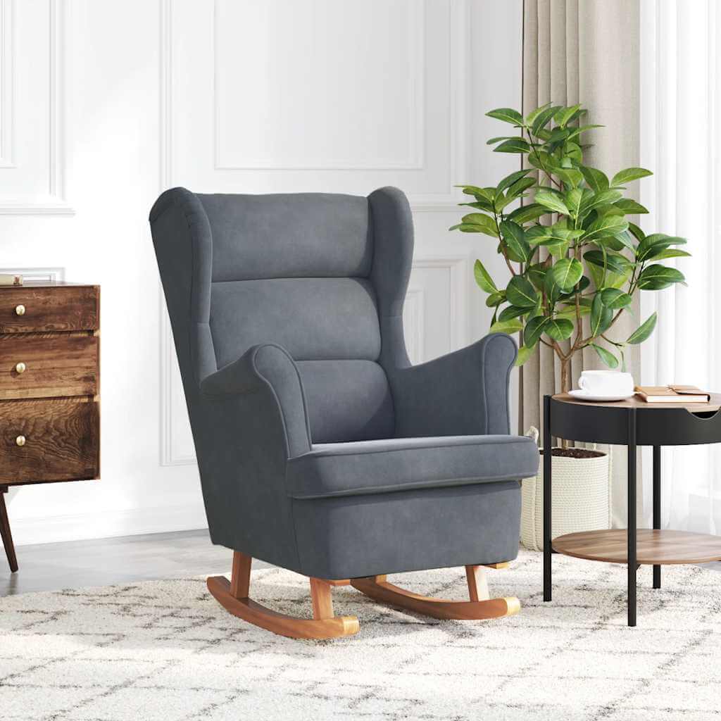 Velvet Wing Back Rocking Chair with Solid Wood Base